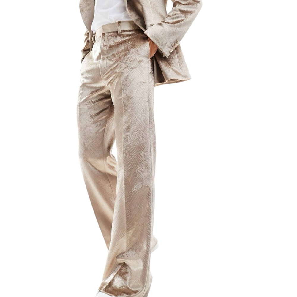 ASOS DESIGN Men’s Gold Flare Wave Embossed Velvet Suit Dress Pants- Size 30x32
